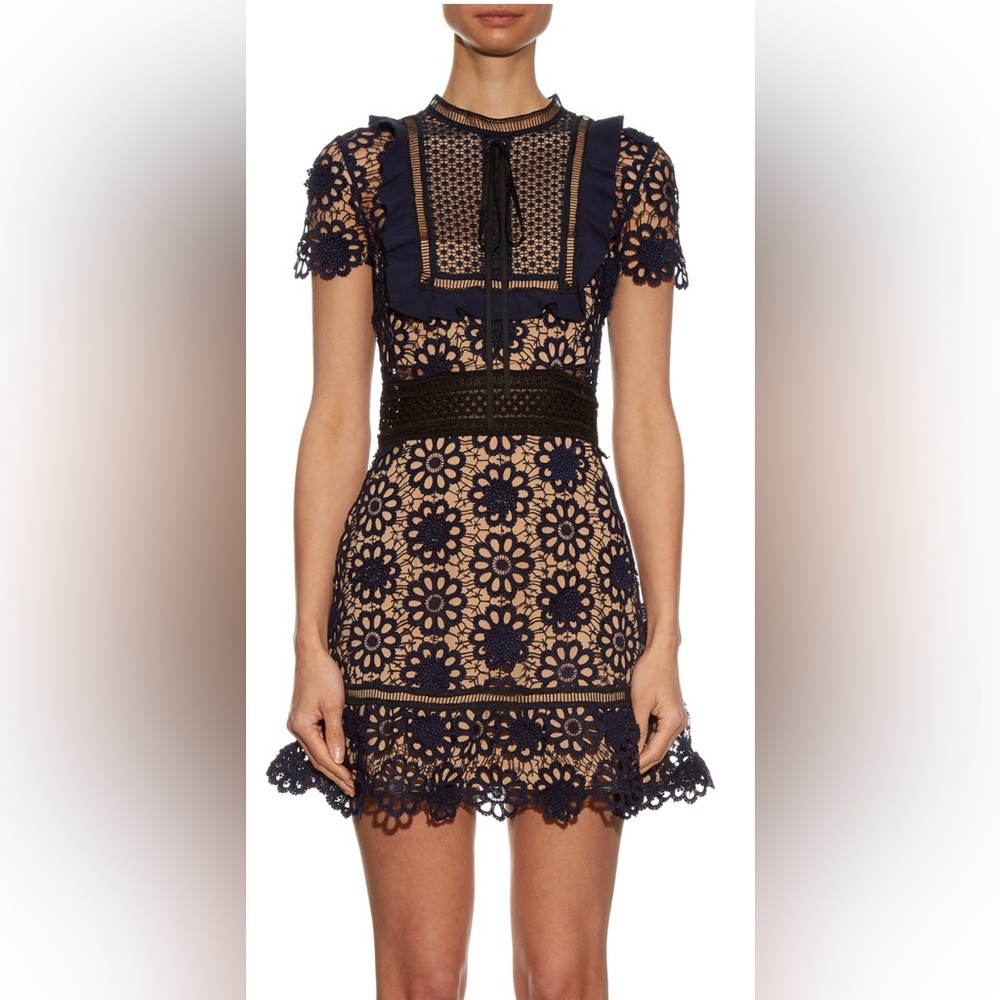 Self-Portrait Navy Crochet Mini Dress